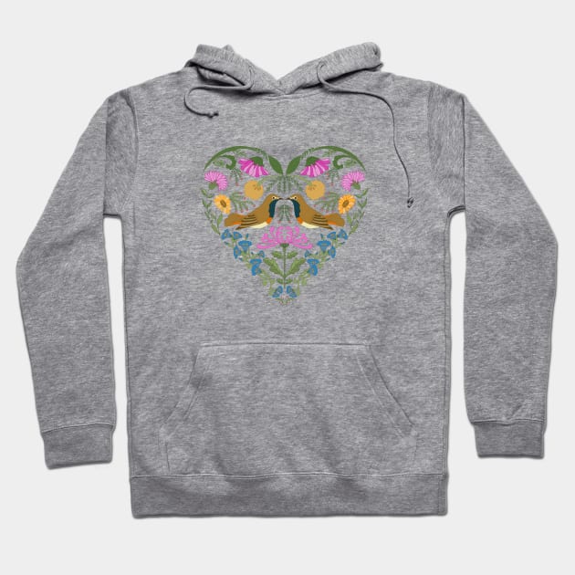 Folk Art Love Birds Hoodie by Katia Galante Art